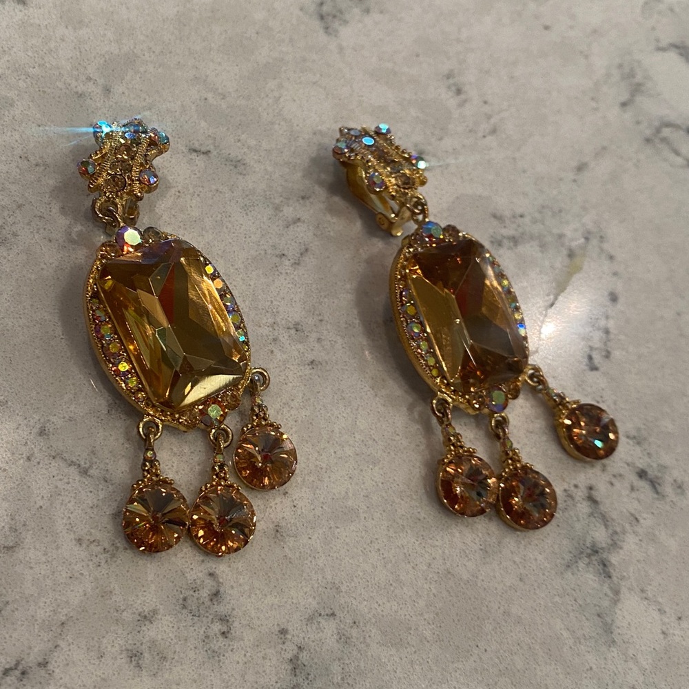 Gold Metallic Chandelier Clip On Earrings - Picture 2 of 11
